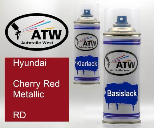 Hyundai, Cherry Red Metallic, RD: 400ml Sprühdose + 400ml Klarlack - Set, von ATW Autoteile West.